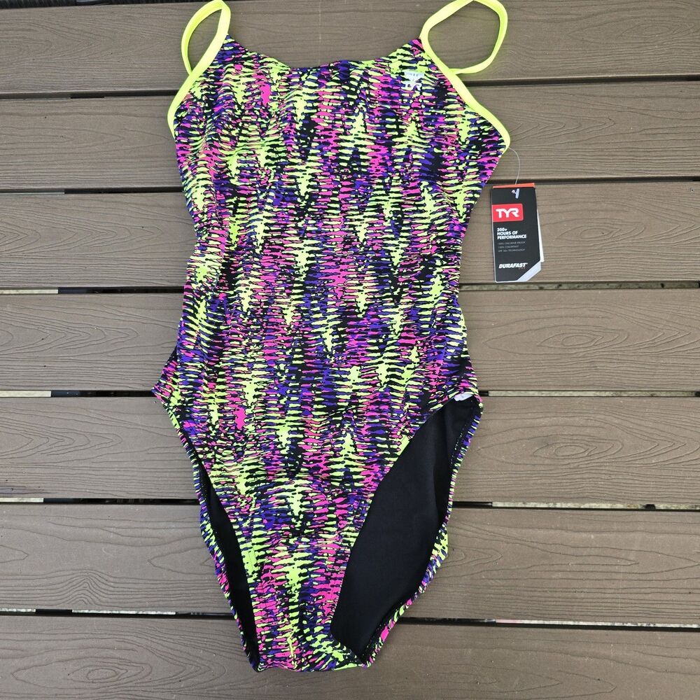 TYR Womens Durafast One Waikiki Cutoutfit Swim 1 Piece Suit Multicolor SZ 34 NEW